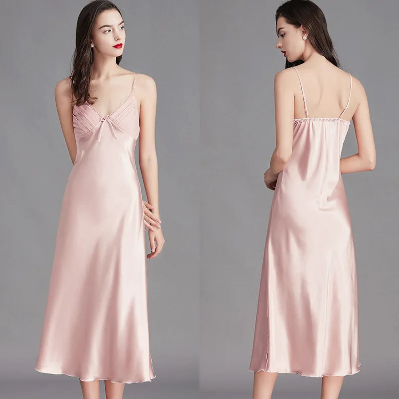 Nightgowns For Women Long Sleeveless Night Gowns Satin Silk Chemise Lingerie Slip Dress Sexy Nightwear Sleep Shirt for Ladies